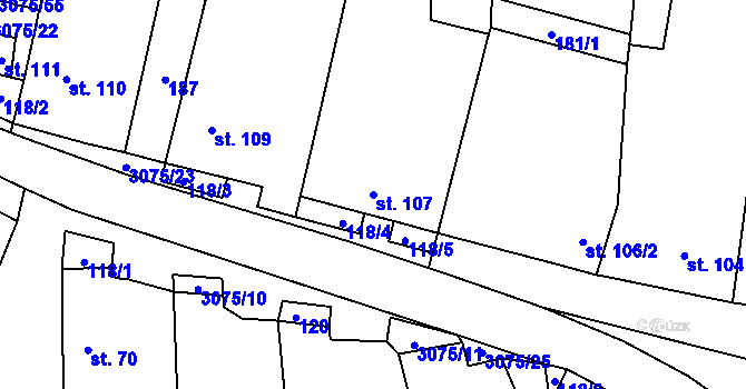 Parcela st. 107 v KÚ Staré Hobzí, Katastrální mapa