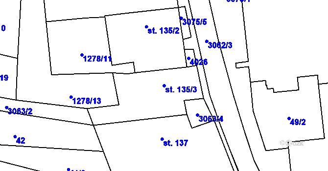 Parcela st. 135/3 v KÚ Staré Hobzí, Katastrální mapa