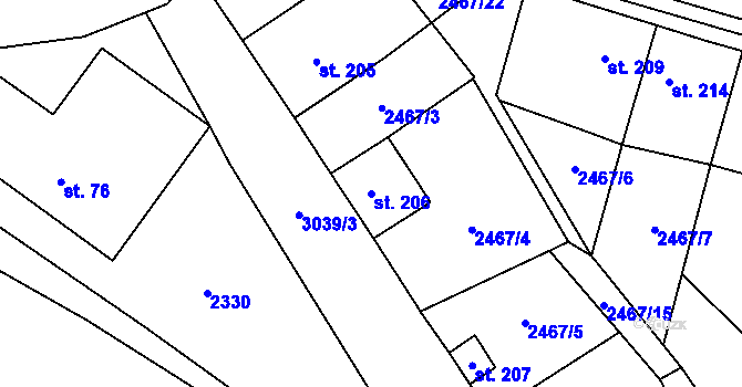 Parcela st. 206 v KÚ Staré Hobzí, Katastrální mapa