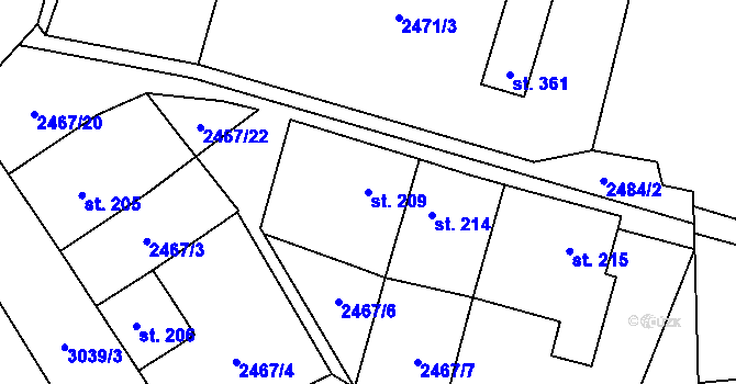 Parcela st. 209 v KÚ Staré Hobzí, Katastrální mapa