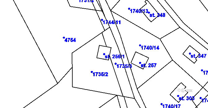 Parcela st. 256/1 v KÚ Staré Hobzí, Katastrální mapa