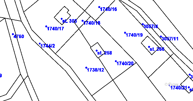 Parcela st. 258 v KÚ Staré Hobzí, Katastrální mapa