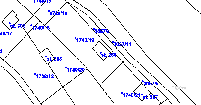Parcela st. 266 v KÚ Staré Hobzí, Katastrální mapa