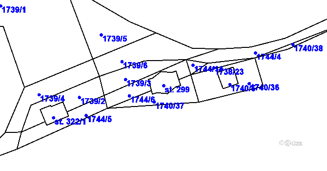 Parcela st. 299 v KÚ Staré Hobzí, Katastrální mapa