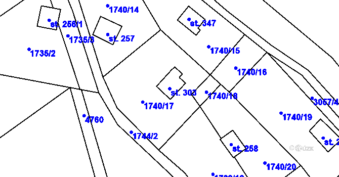 Parcela st. 303 v KÚ Staré Hobzí, Katastrální mapa
