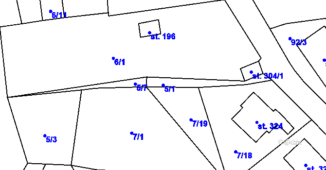 Parcela st. 5/1 v KÚ Staré Hobzí, Katastrální mapa