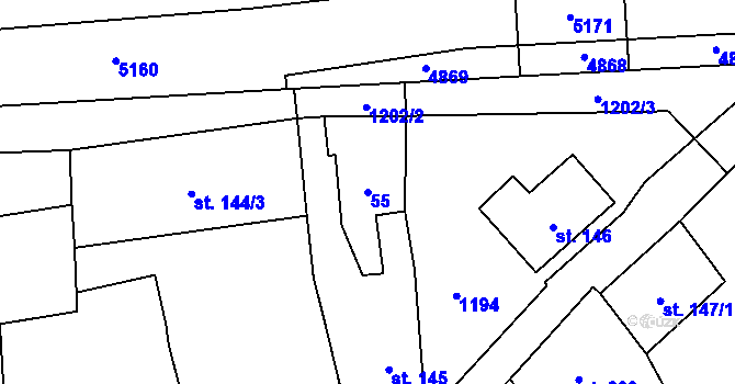 Parcela st. 55 v KÚ Staré Hobzí, Katastrální mapa