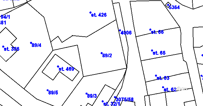 Parcela st. 89/2 v KÚ Staré Hobzí, Katastrální mapa