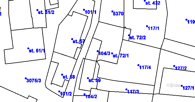 Parcela st. 104/3 v KÚ Staré Hobzí, Katastrální mapa