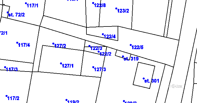 Parcela st. 122/2 v KÚ Staré Hobzí, Katastrální mapa