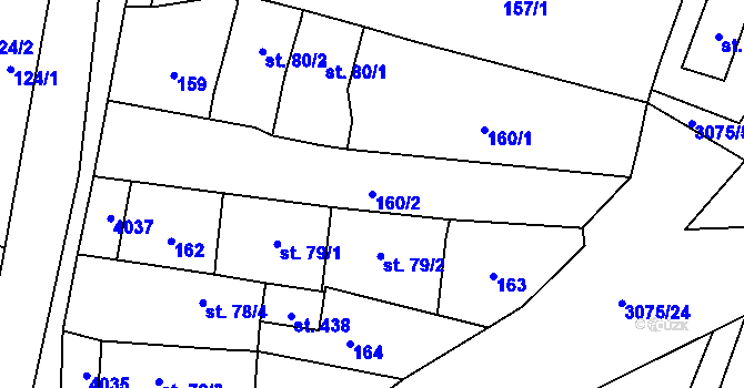 Parcela st. 160/2 v KÚ Staré Hobzí, Katastrální mapa