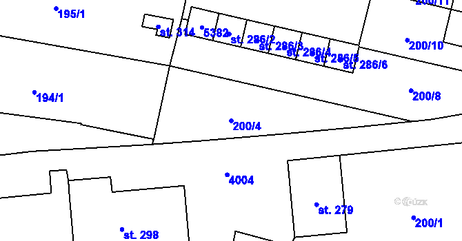 Parcela st. 200/4 v KÚ Staré Hobzí, Katastrální mapa