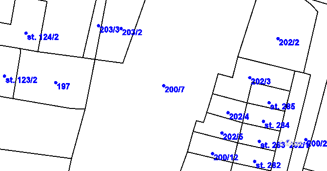 Parcela st. 200/7 v KÚ Staré Hobzí, Katastrální mapa