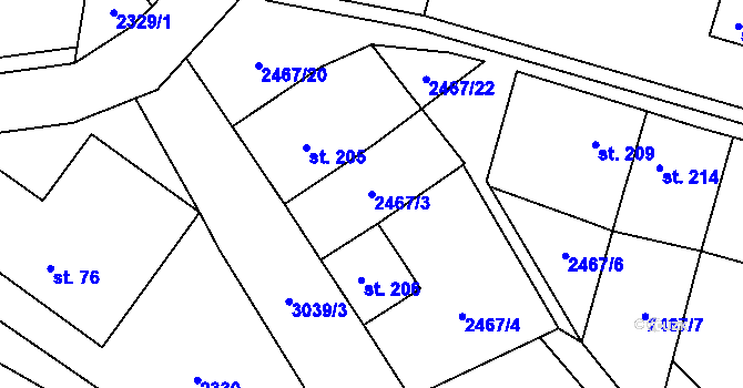 Parcela st. 2467/3 v KÚ Staré Hobzí, Katastrální mapa