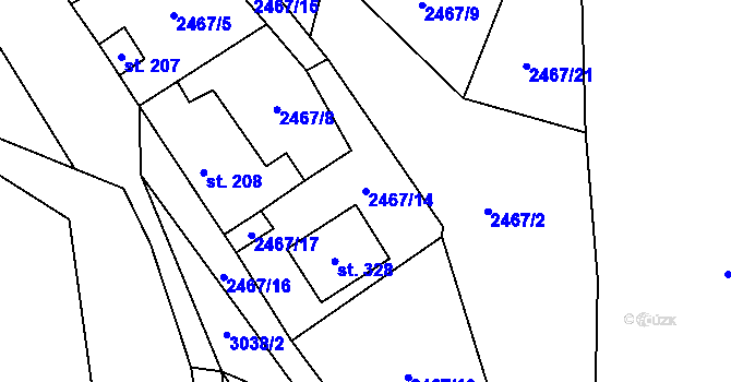 Parcela st. 2467/14 v KÚ Staré Hobzí, Katastrální mapa