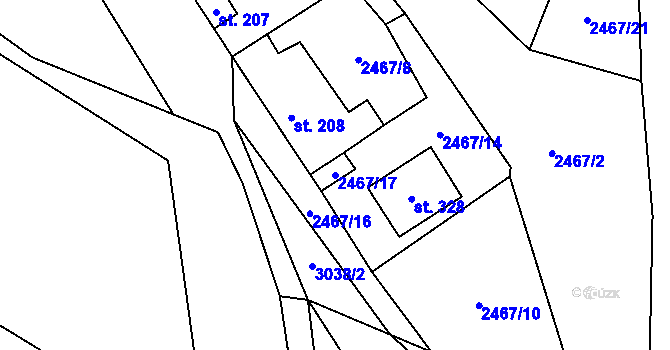 Parcela st. 2467/17 v KÚ Staré Hobzí, Katastrální mapa