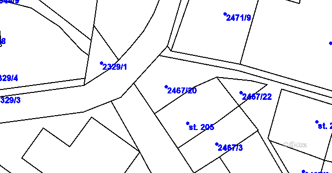 Parcela st. 2467/20 v KÚ Staré Hobzí, Katastrální mapa