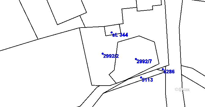 Parcela st. 2992/2 v KÚ Staré Hobzí, Katastrální mapa