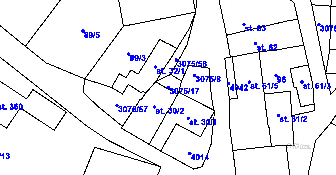 Parcela st. 3075/17 v KÚ Staré Hobzí, Katastrální mapa