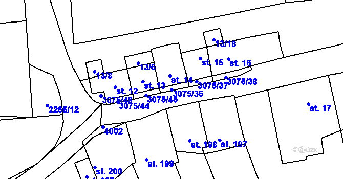 Parcela st. 3075/36 v KÚ Staré Hobzí, Katastrální mapa
