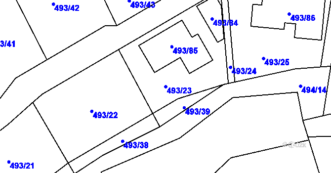 Parcela st. 493/23 v KÚ Staré Hodějovice, Katastrální mapa