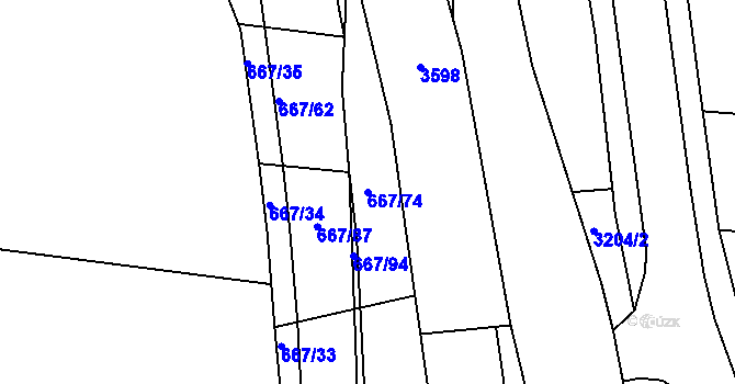 Parcela st. 667/74 v KÚ Staré Hodějovice, Katastrální mapa