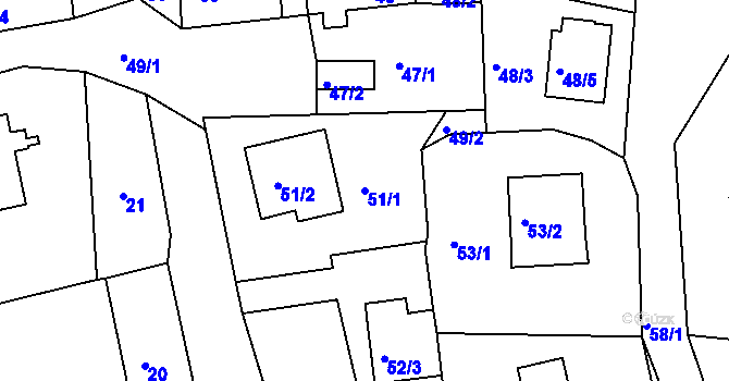 Parcela st. 51/1 v KÚ Staré Hodějovice, Katastrální mapa