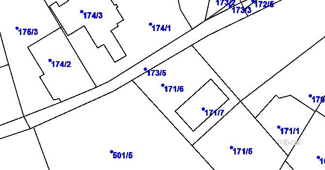 Parcela st. 171/6 v KÚ Staré Hodějovice, Katastrální mapa