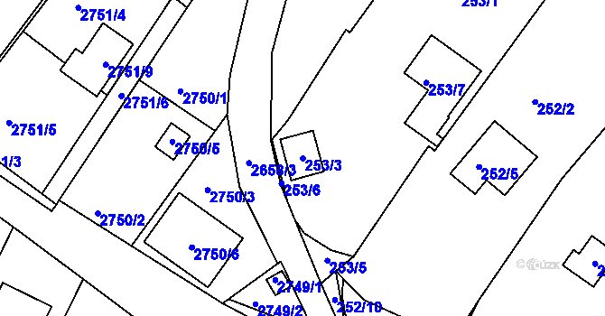 Parcela st. 253/3 v KÚ Staré Hodějovice, Katastrální mapa