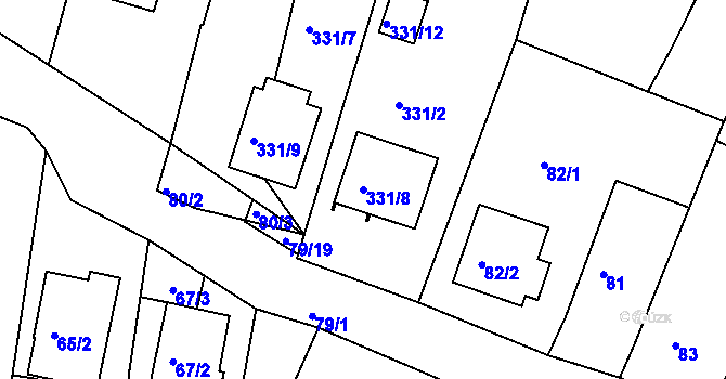 Parcela st. 331/8 v KÚ Staré Hodějovice, Katastrální mapa