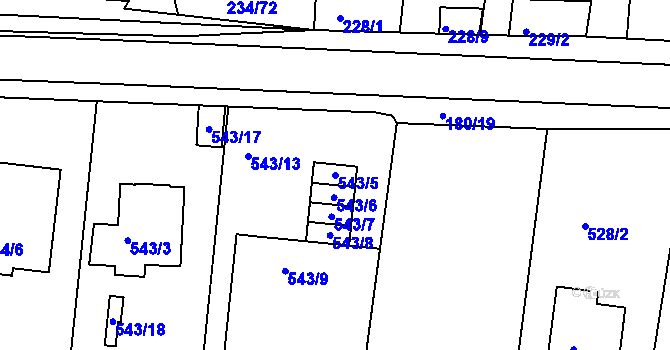 Parcela st. 543/5 v KÚ Staré Hodějovice, Katastrální mapa