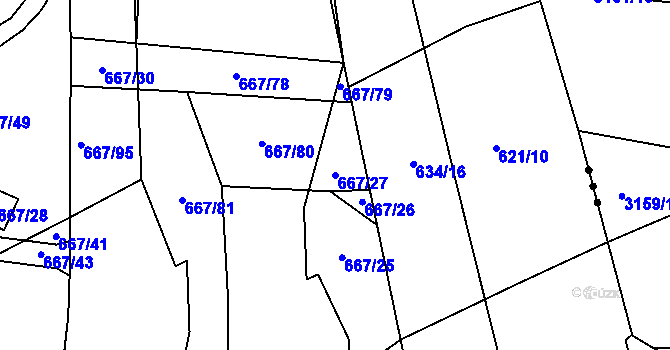 Parcela st. 667/27 v KÚ Staré Hodějovice, Katastrální mapa