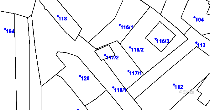 Parcela st. 117/2 v KÚ Staré Hodějovice, Katastrální mapa