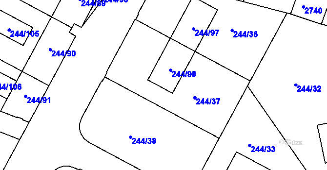 Parcela st. 244/37 v KÚ Staré Hodějovice, Katastrální mapa