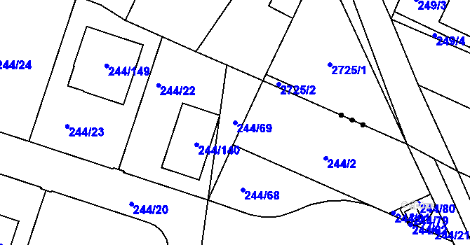 Parcela st. 244/69 v KÚ Staré Hodějovice, Katastrální mapa