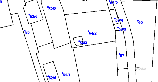 Parcela st. 54/3 v KÚ Staré Hodějovice, Katastrální mapa