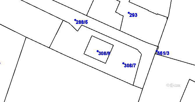 Parcela st. 308/9 v KÚ Staré Hodějovice, Katastrální mapa