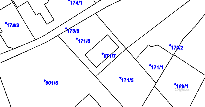 Parcela st. 171/7 v KÚ Staré Hodějovice, Katastrální mapa