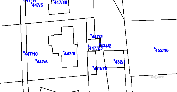 Parcela st. 447/23 v KÚ Staré Hodějovice, Katastrální mapa