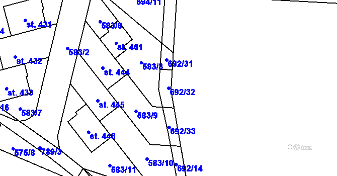 Parcela st. 692/32 v KÚ Brozany nad Labem, Katastrální mapa