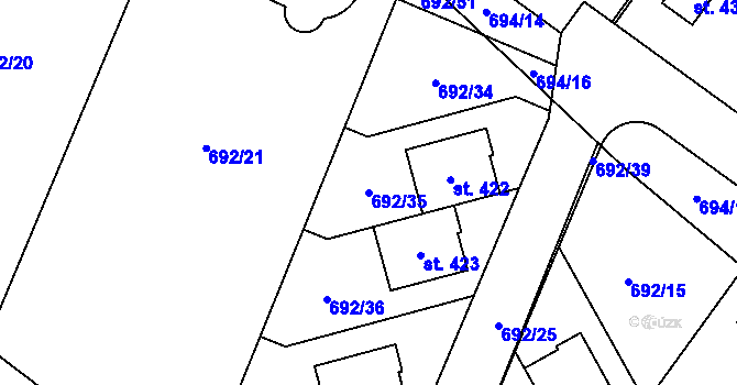 Parcela st. 692/35 v KÚ Brozany nad Labem, Katastrální mapa