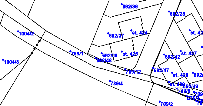 Parcela st. 692/38 v KÚ Brozany nad Labem, Katastrální mapa