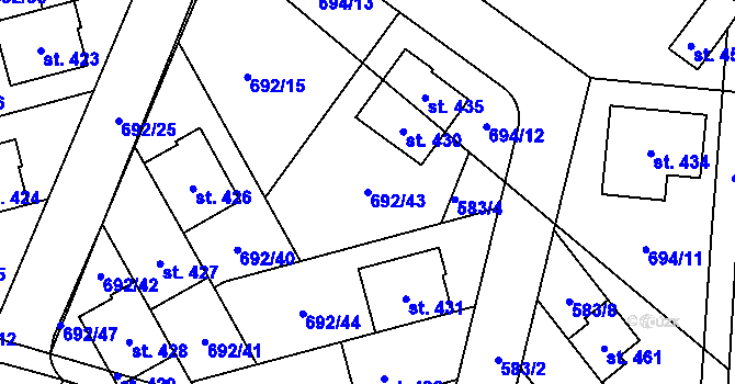 Parcela st. 692/43 v KÚ Brozany nad Labem, Katastrální mapa