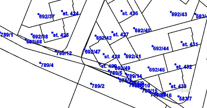 Parcela st. 428 v KÚ Brozany nad Labem, Katastrální mapa