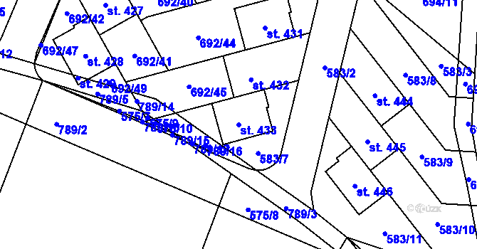 Parcela st. 433 v KÚ Brozany nad Labem, Katastrální mapa