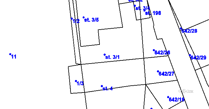 Parcela st. 3/1 v KÚ Brozany nad Labem, Katastrální mapa
