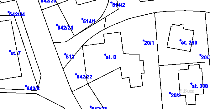 Parcela st. 8 v KÚ Brozany nad Labem, Katastrální mapa