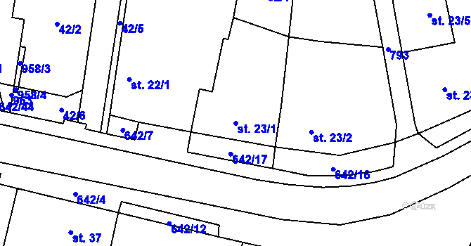 Parcela st. 23/1 v KÚ Brozany nad Labem, Katastrální mapa