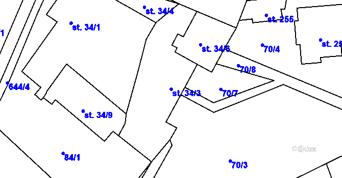 Parcela st. 34/3 v KÚ Brozany nad Labem, Katastrální mapa