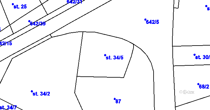Parcela st. 34/5 v KÚ Brozany nad Labem, Katastrální mapa